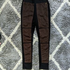 Joseph Ribkoff Black Ponte Pants Brown Faux Suede Color Block Panel Pull On Pant